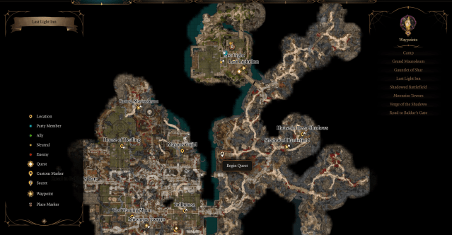 Image displays the map of Shadow-Cursed Lands, with a custom marker.
