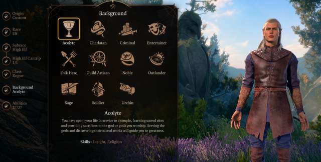 Image displaying the background selection menu in Baldur's Gate 3 