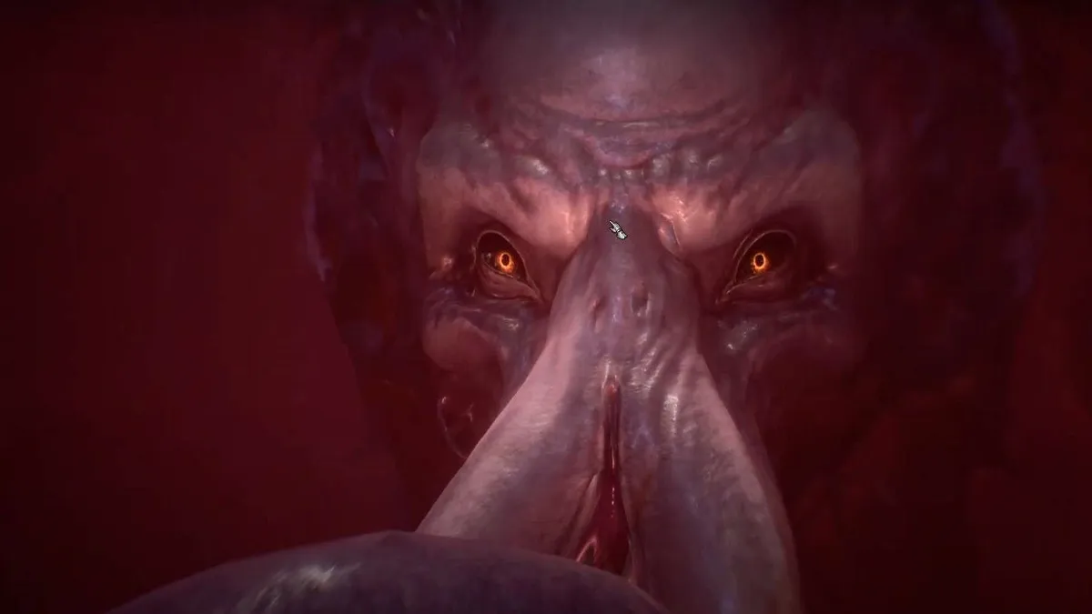 An image of the Elder Brain looking menacingly at the player character in Baldur's Gate 3.