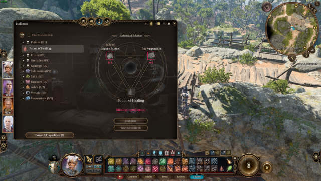 A screenshot of the alchemy menu in bg3