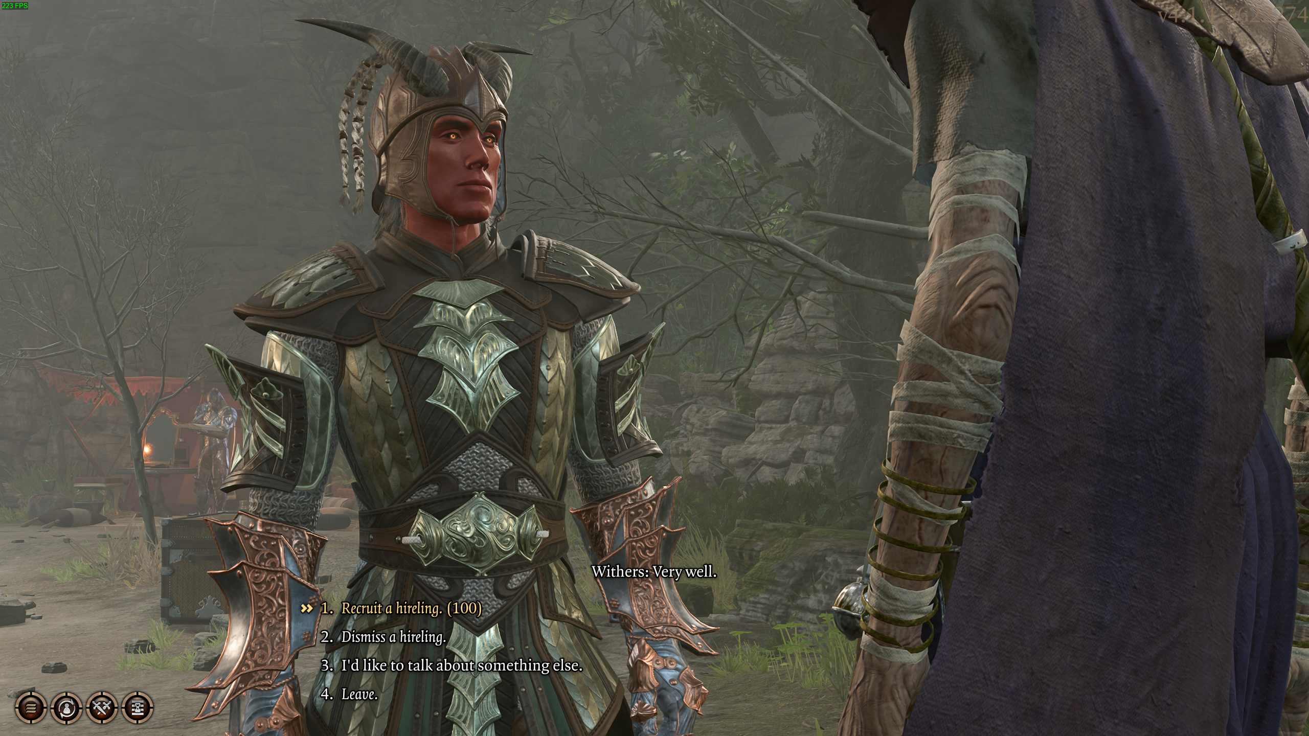 Withers is the main way to hire hirelings in Baldur's Gate 3. A screenshot from Baldur's Gate 3 shows a Tiefling character facing Withers.