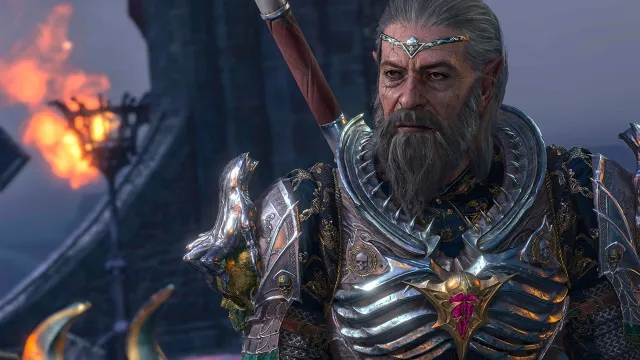 General Ketheric Thorm, a grey-haired warhammer-wielding commander in Baldur's Gate 3.