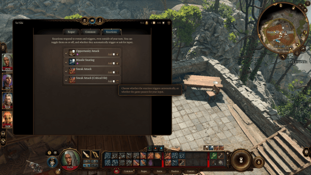 Reactions menu in Baldur's Gate 3.