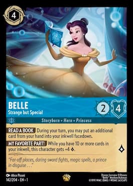 Image of Belle reading and singing thrjough Belle, Stange but Special Disney Lorcana TCG