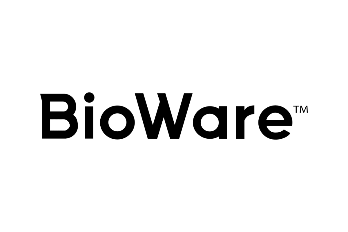 BioWare's banner. The background is white and the company name is written in black.