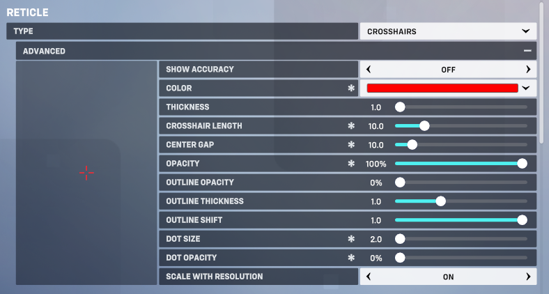 Screenshot of best crosshair for Cassidy from Overwatch 2