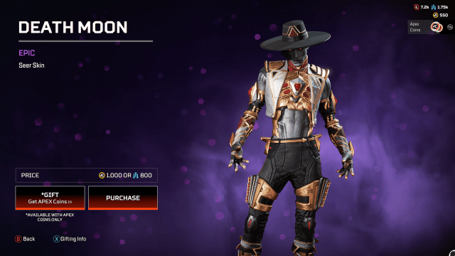 The Death Moon Seer skin, which gives Seer grey skin, red eyes, a white and gold jacket, and black pants.