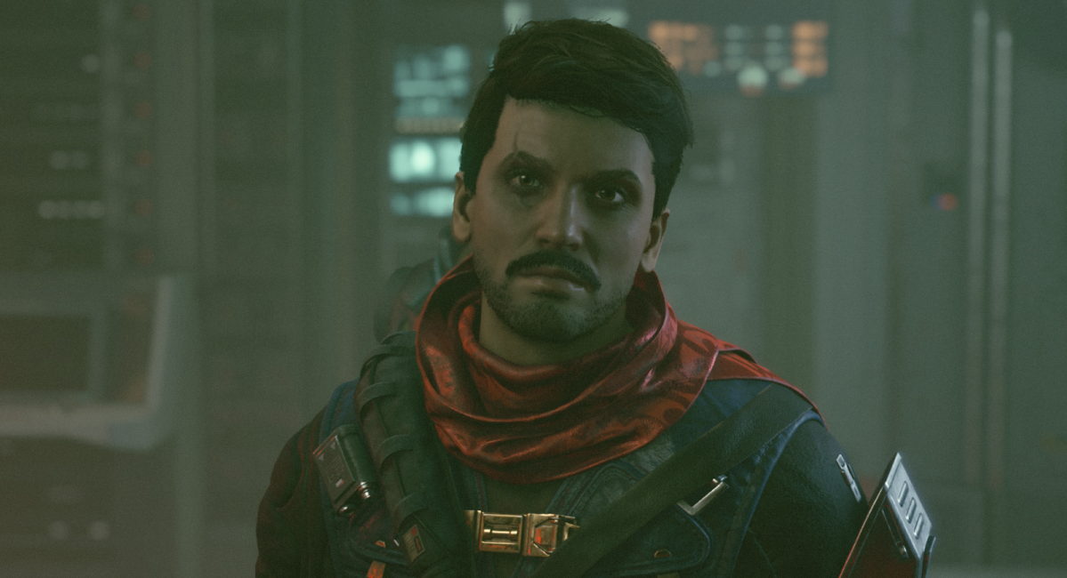 Image of the Crimson Fleet leader Delgado, adorned in space pirate armor.