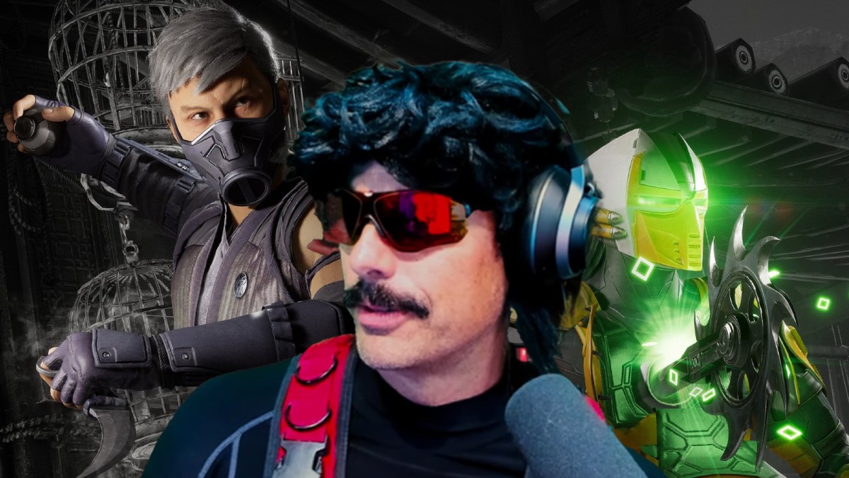 Dr DisRespect in front of Mortal Kombat 1 promo image