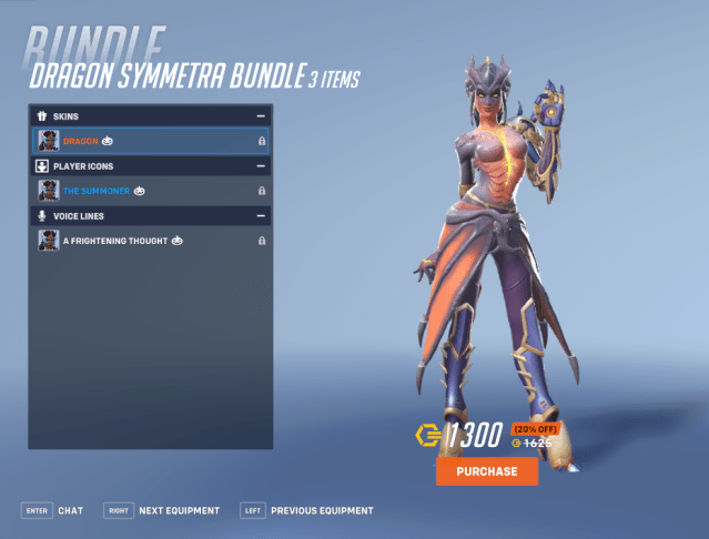 Symmetra with a body in the shape of a dragon in the overwatch 2 shop