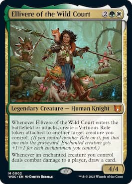 Image of human knight surrounded by animals in the forest wild through Wilds of Eldraine Virtue and Valor Precon Commander deck