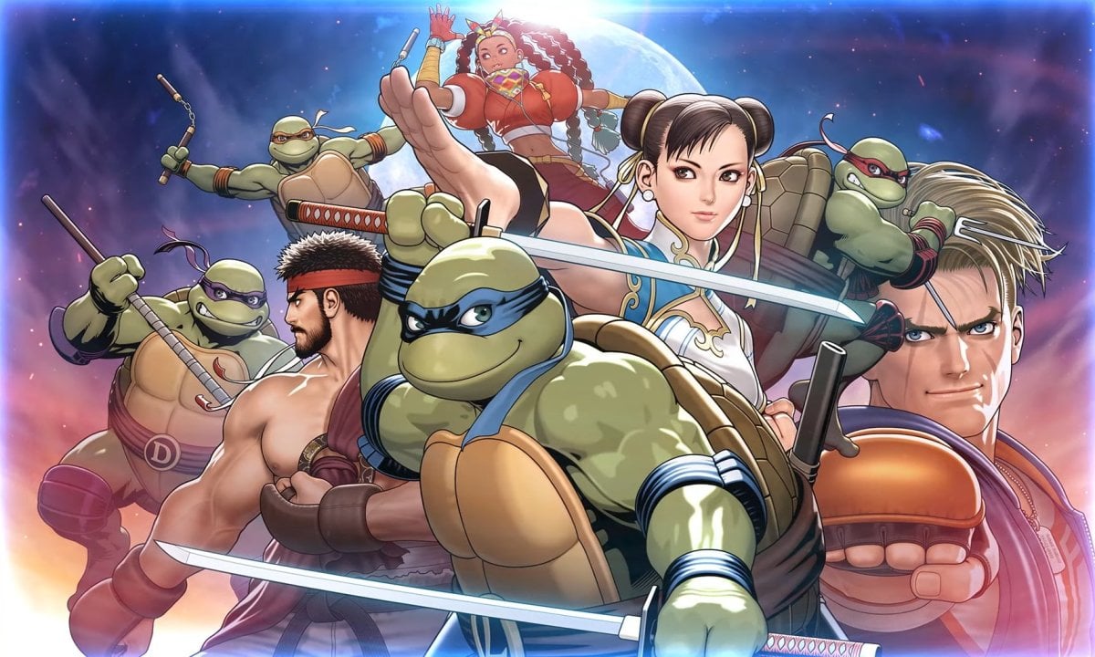Teenage Mutant Ninja Turtles in the classic Street Fighter art style.