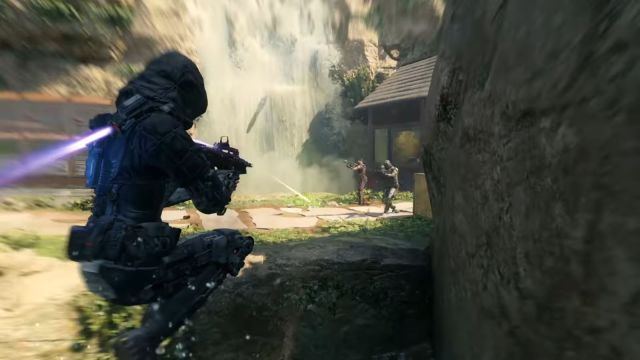 Image showcasing a firefight in Call of Duty: Black Ops 3. There is a waterfall in the background.