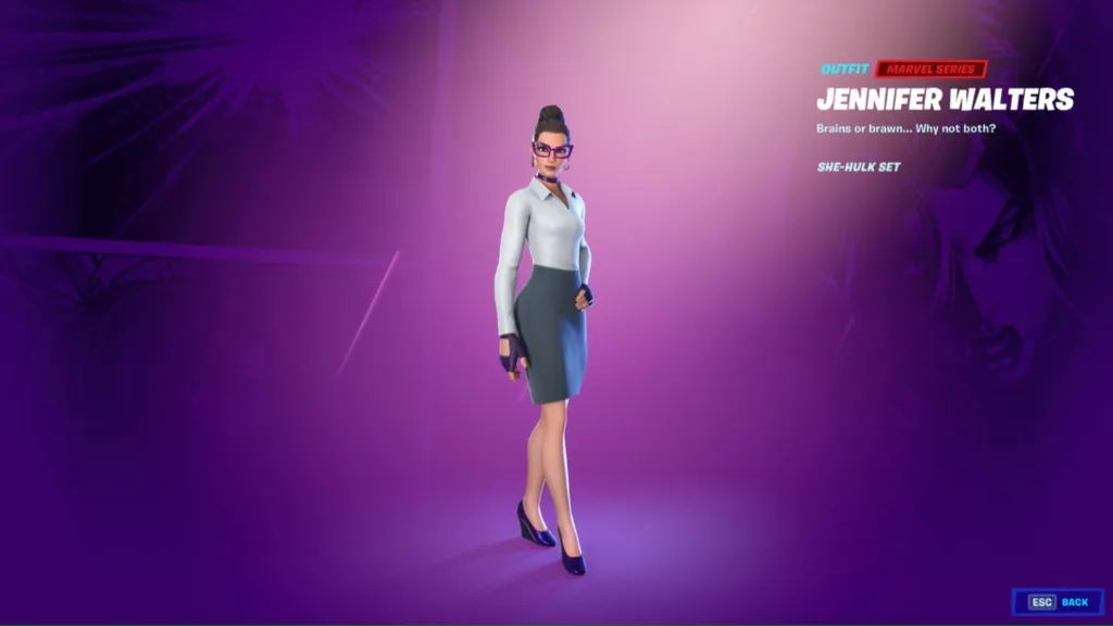 Jennifer stands front and center with gloves, heels, and a skirt.