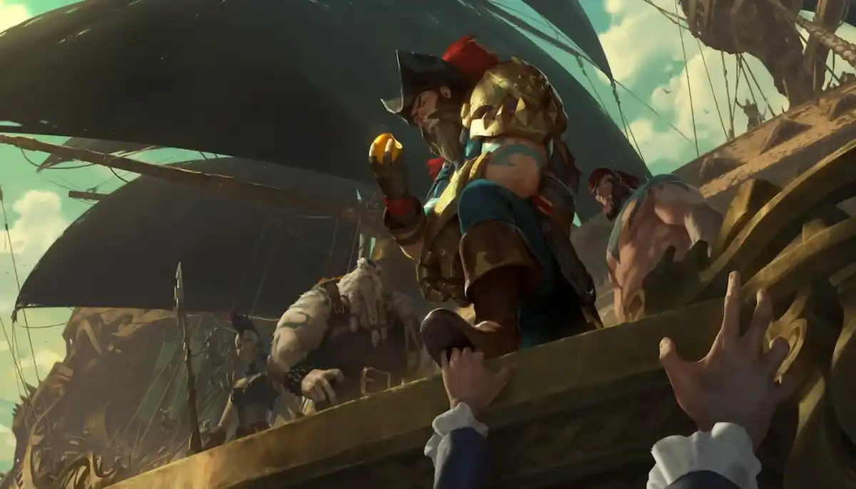 Image of Gangplank holding a citrus on the Dreadway TFT Set 9.5