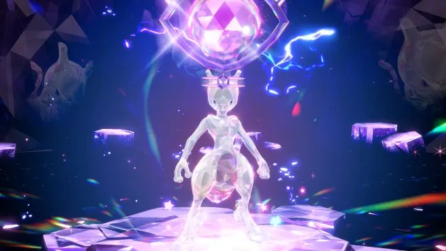 Mewtwo featured in a Pokémon Scarlet and Violet Tera Raid.