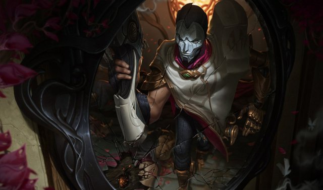 Jhin, a sharpshooting ADC from League of Legends, wearing his signature white cloak.
