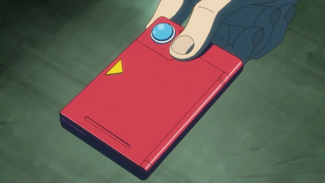 A look at the Gen I Pokedex being given to a trainer.