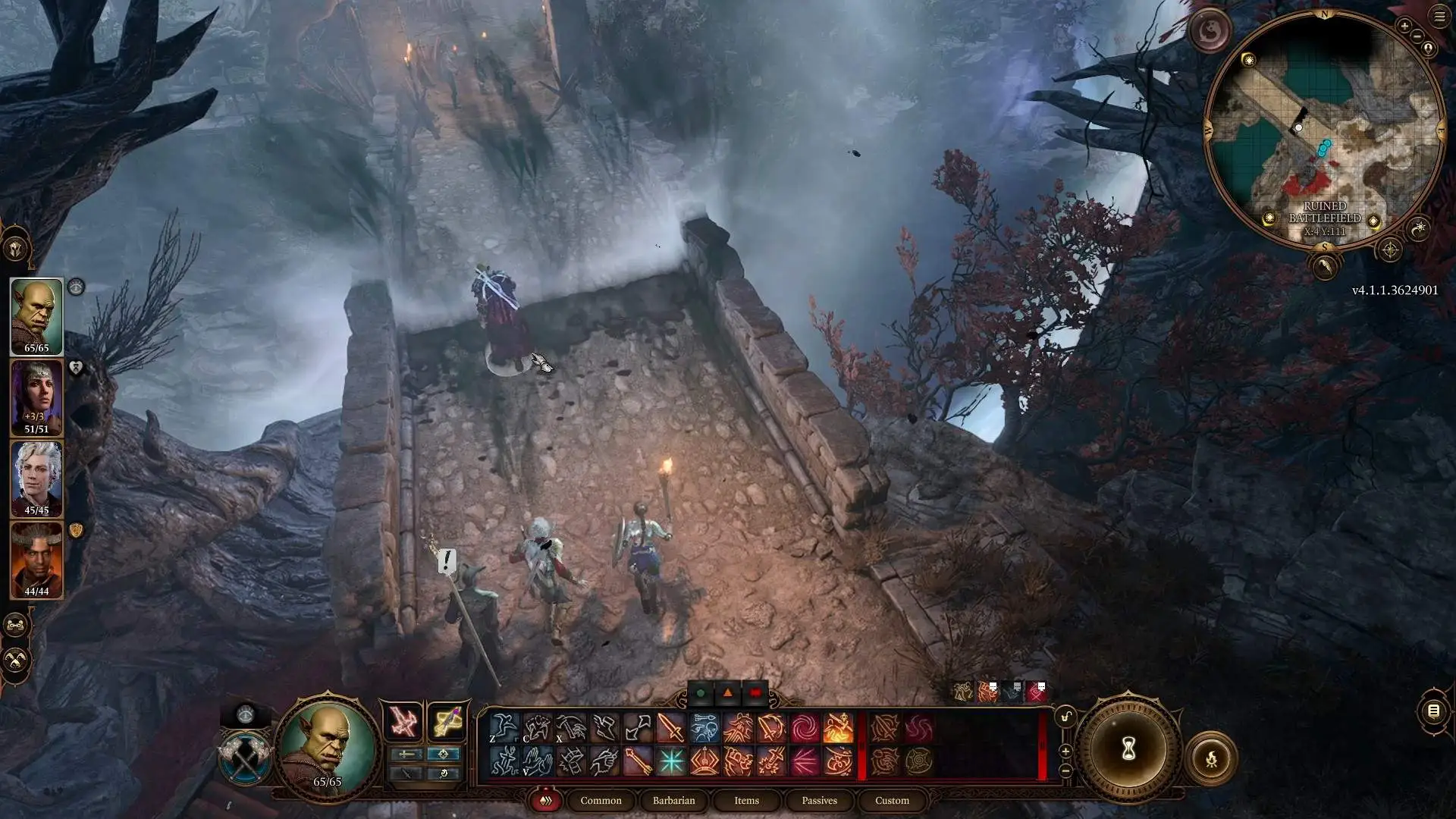 An image of the player character party attempting to cross a bridge leadint into the Last Light Inn in Baldur's Gate 3.