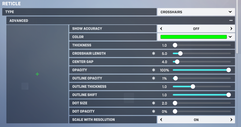 Screenshot Best Crosshair untuk DVA dari Overwatch 2