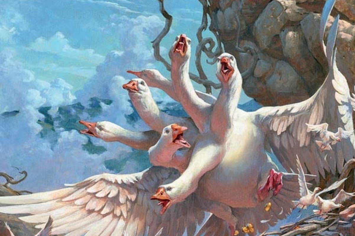 Image of bird producing gold through The Goose Mother in Wilds of Eldraine MTG set