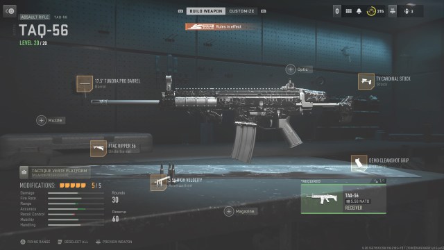 A picture of the TAQ assault rifle in the loadout menu of MW2.