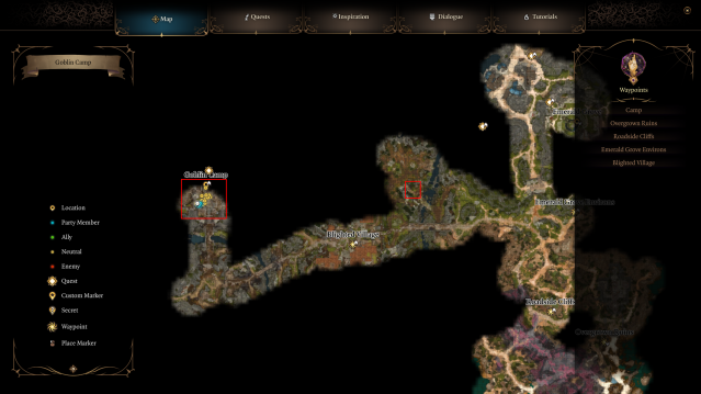 Map of Owlbear nest and Goblin's Camp in Baldur's Gate 3.