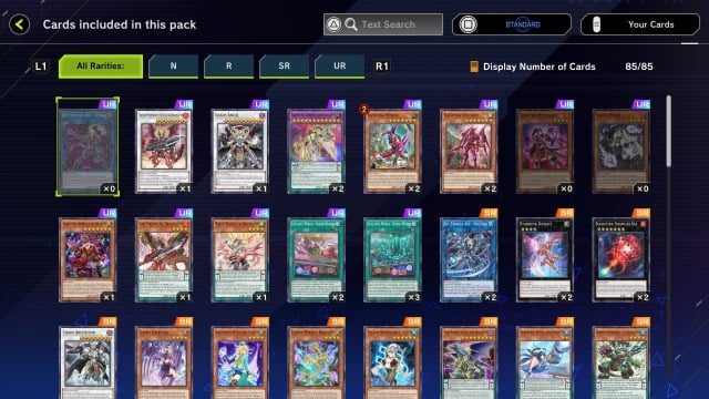 The available cards to pull from the Master Duel Rage of Chaos pack.