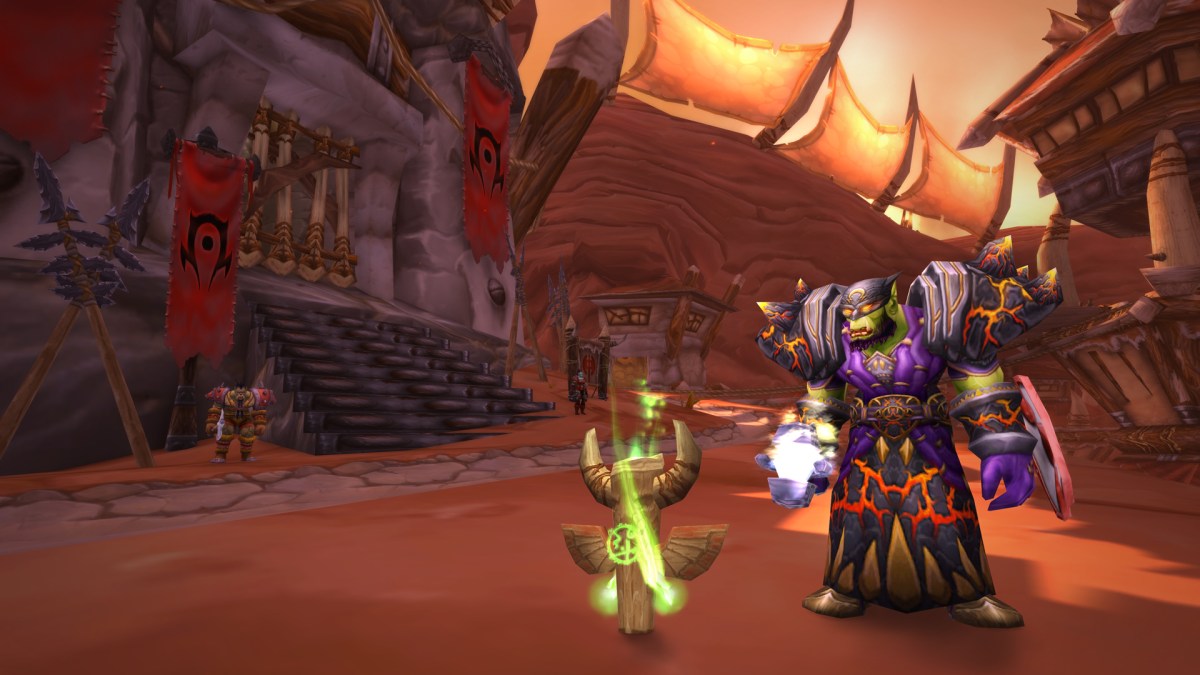Orc Shaman standing with a totem in old Orgrimmar.