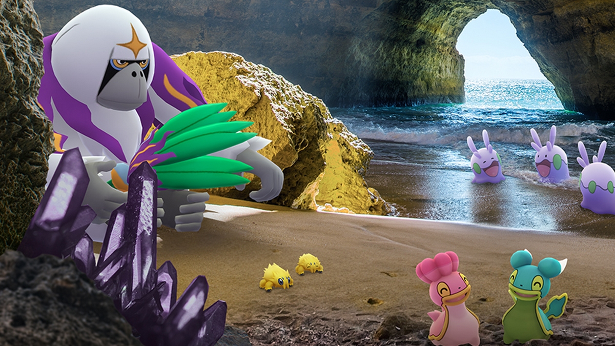 Pokémon Go promotional art showing some Pokémon in a cave.