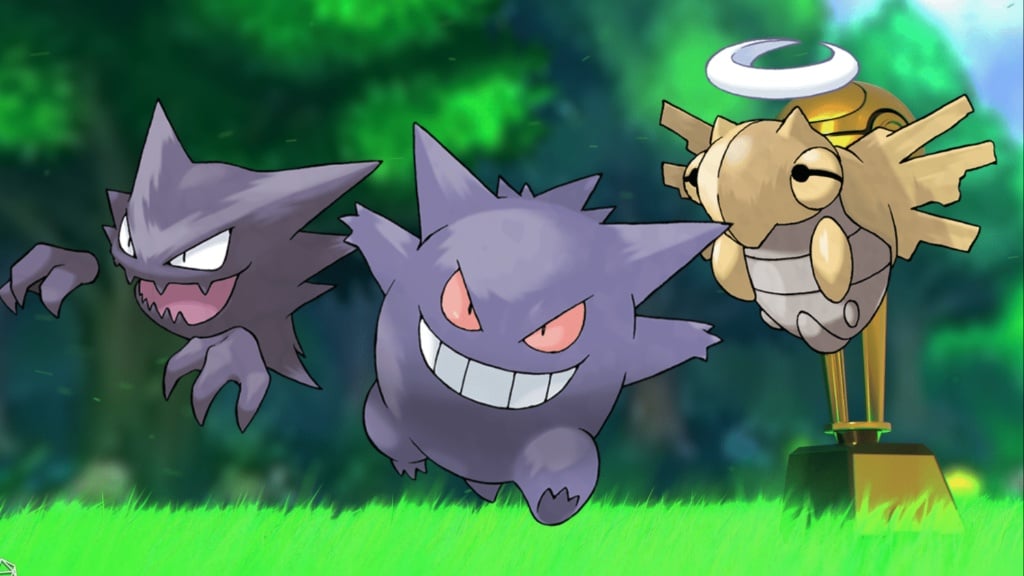 Pokemon Haunter, Gengar, and Shedninja with a forest like backdrop