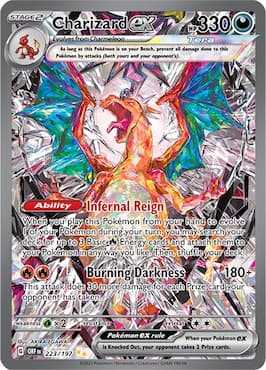 Image of alternative art of Charizard ex roaring in Pokémon Scarlet & Violet Obsidian Flames set