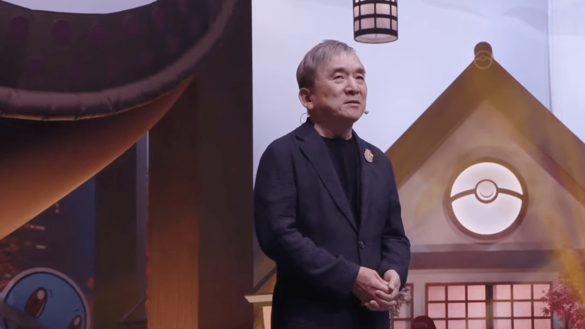 President Tsunekazu Ishihara addressing the Pokemon World Championship 2023 crowd.