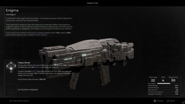 The Enigma handgun from Remnant 2