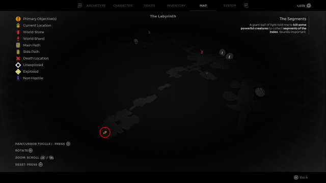 A red circle showing the exact location of the Labyrinth Staff on the map in Remnant 2.