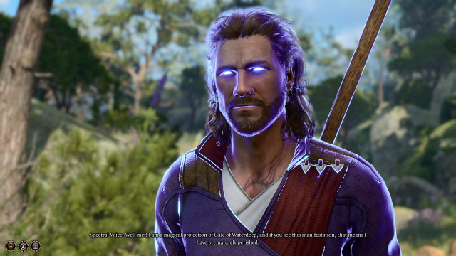 Baldur's Gate 3 Gale surrounded by a purple aura, explaining he is a manifestation