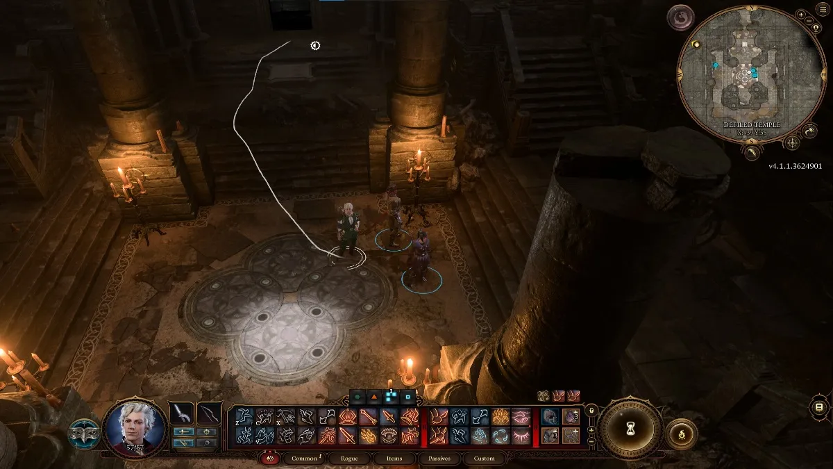 An image of the main characters standing by a completed puzzle on the ground in Baldur's Gate 3.
