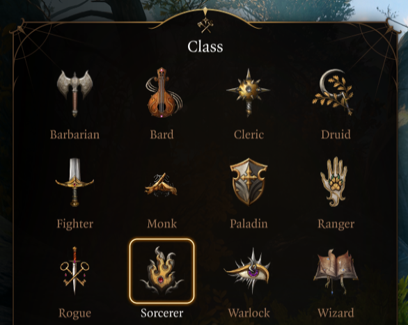 Displays a list of the 12 playable Classes in Baldur's Gate 3.