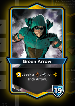 Green Arrow card, wearing his green costume and bow and arrow