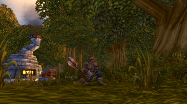 A Dwarf Warrior prepares to swing his axe in WoW Classic.