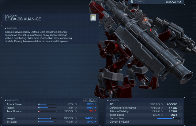 Image displays a right arm Bazooka in Armored Core 6.