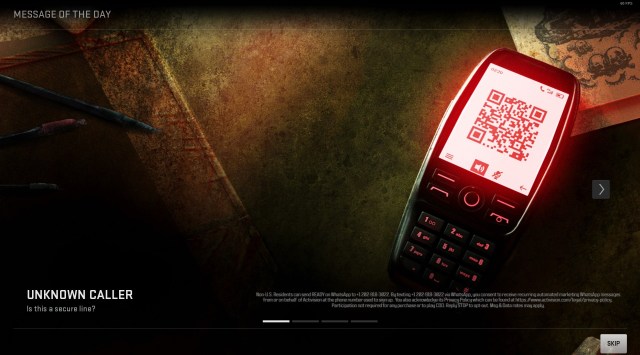 An old cellphone glows red with a QR code in Call of Duty: Modern Warfare 2.