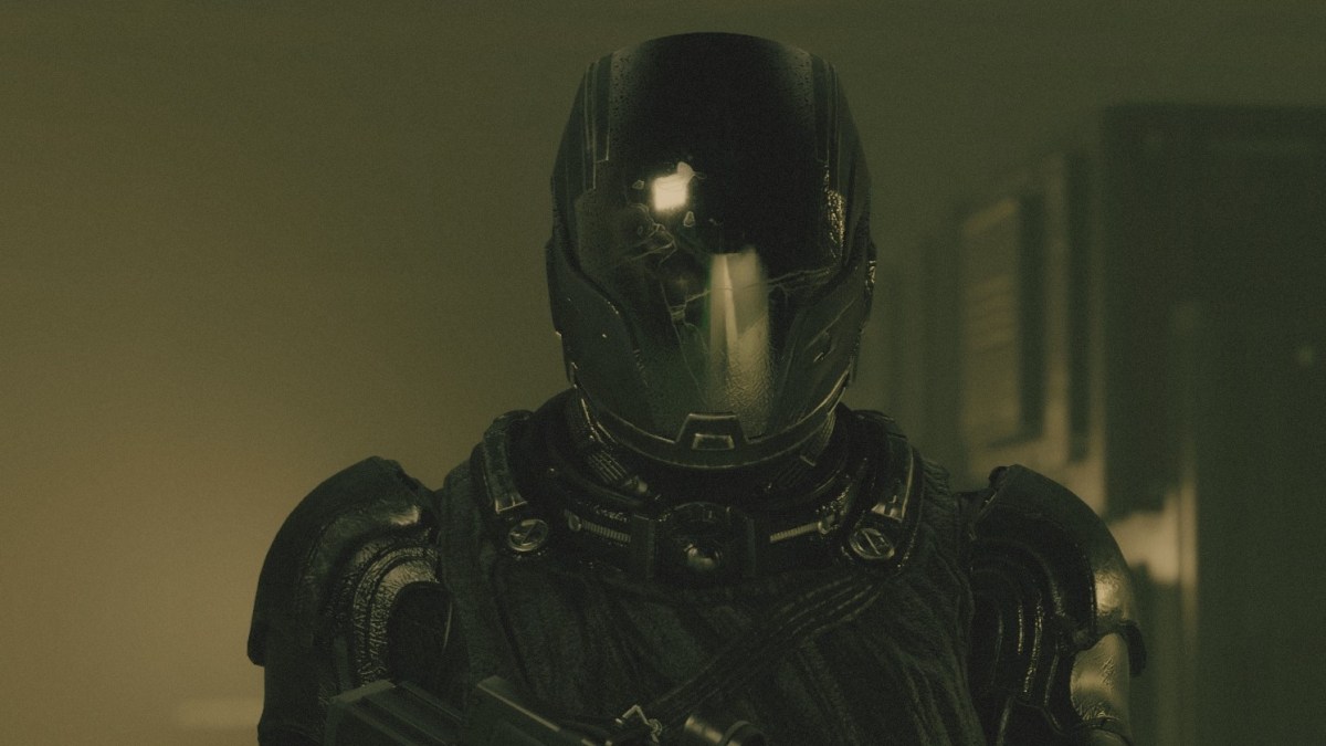 A character wearing a spacesuit in Starfield. They have a shiny helmet.