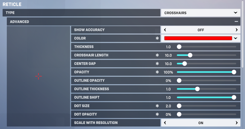Screenshot of best crosshair for Sojourn from Overwatch 2