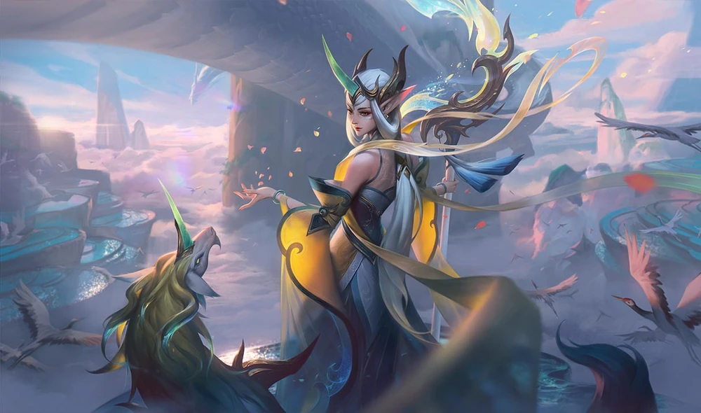 Immortal Journey Soraka spreads pollen and looks down at her unicorn in League of Legends