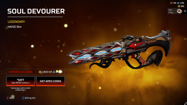 The Soul Devourer HAVOC skin, which gives the gun a flashing blue beam inside the black and red, cage-like barrel.