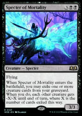 Image of undead riding a mythical creature through Specter of Mortality Wilds of Eldraine set