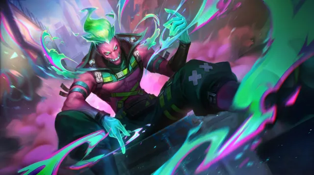 League's new Street Demon Brand skin as the champion prepares for battle on the Rift.