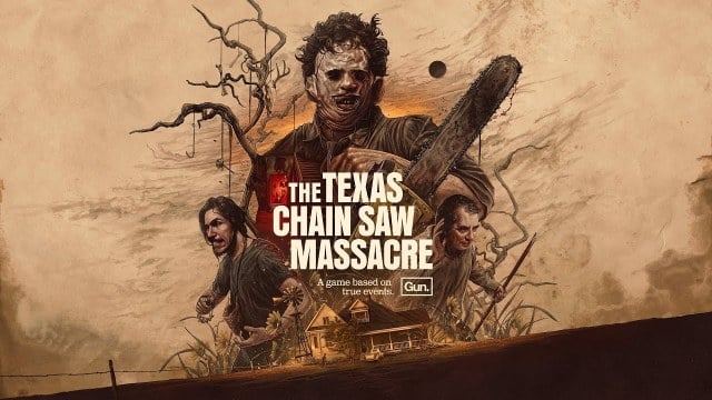 Official cover of the Texas Chain Saw Massacre game. The image features three characters, including Leatherface and his horrific chainsaw.
