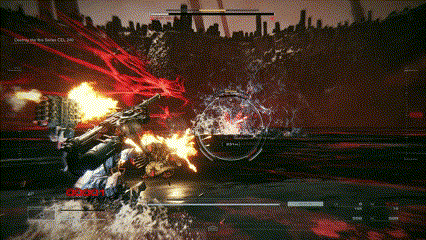 GIF shows footage of the end of the fight against CEL 240, a boss in Armored Core 6.